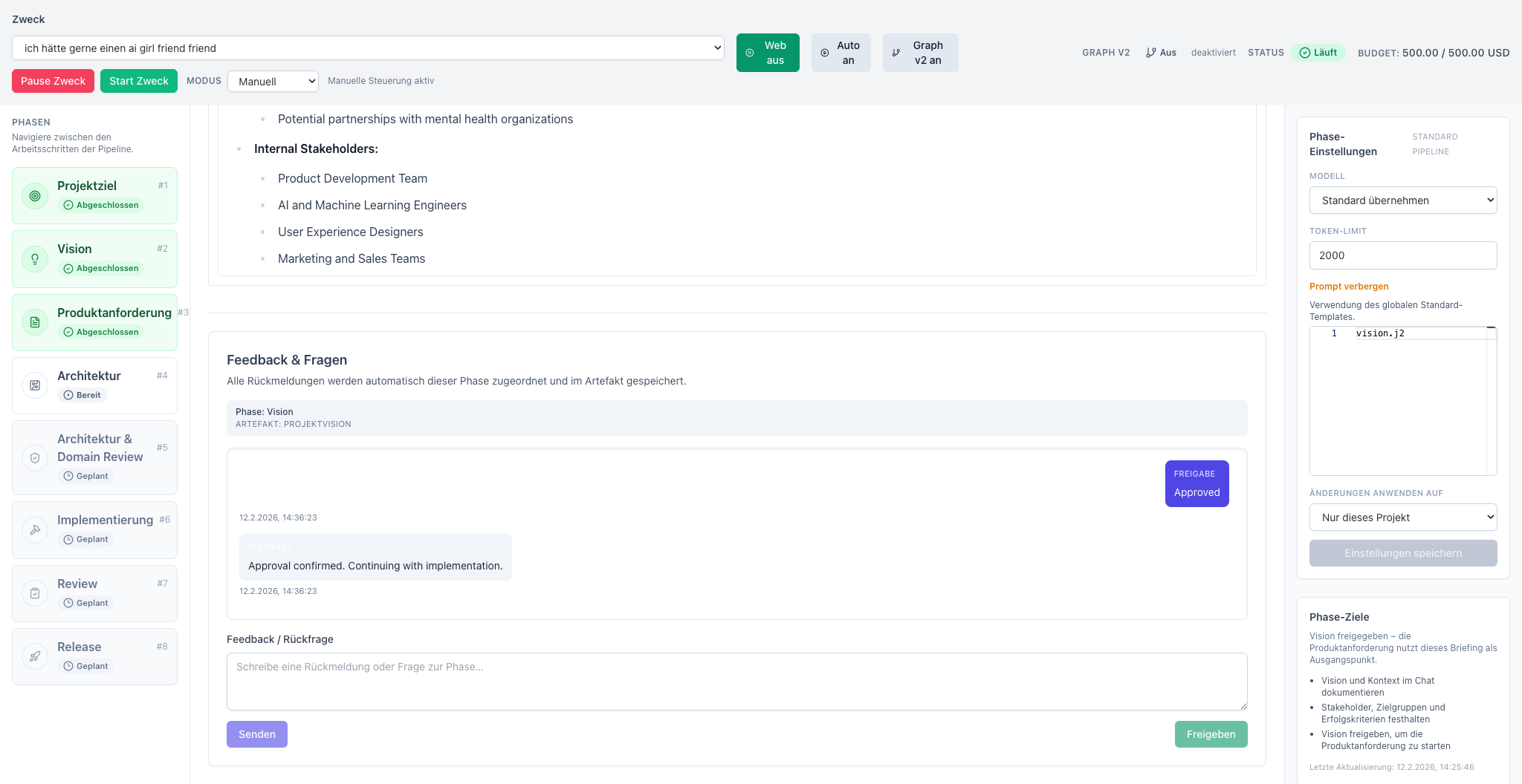 AI-Org Prompt-Editor für Vision Document
