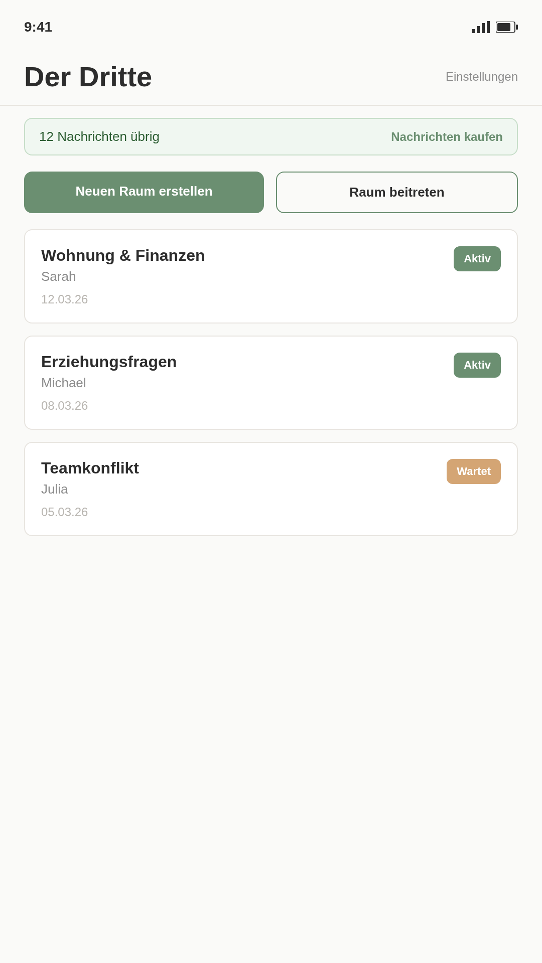Der Dritte Home Screen mit aktiven Räumen
