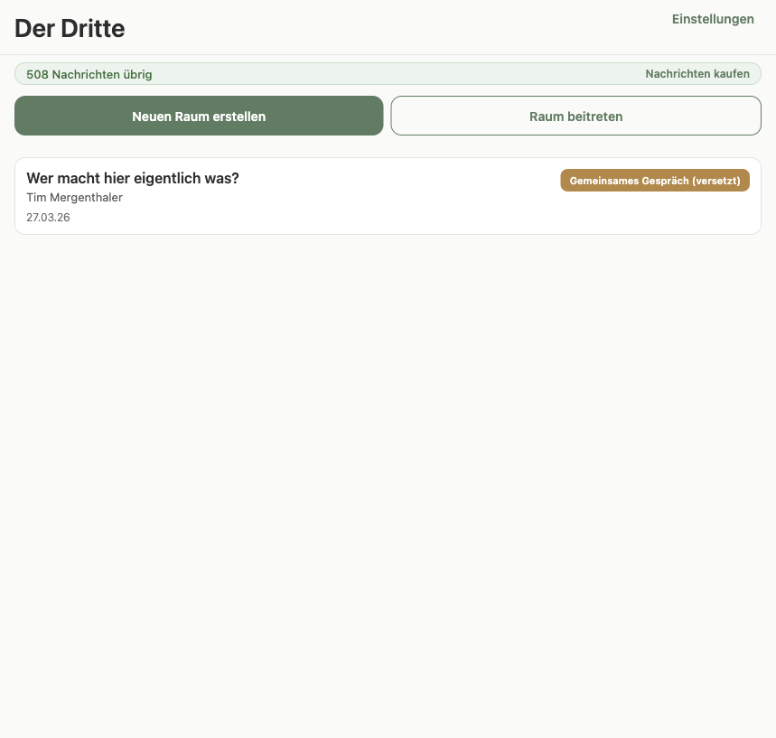 Der Dritte Web-App Home mit aktivem versetztem Gespräch